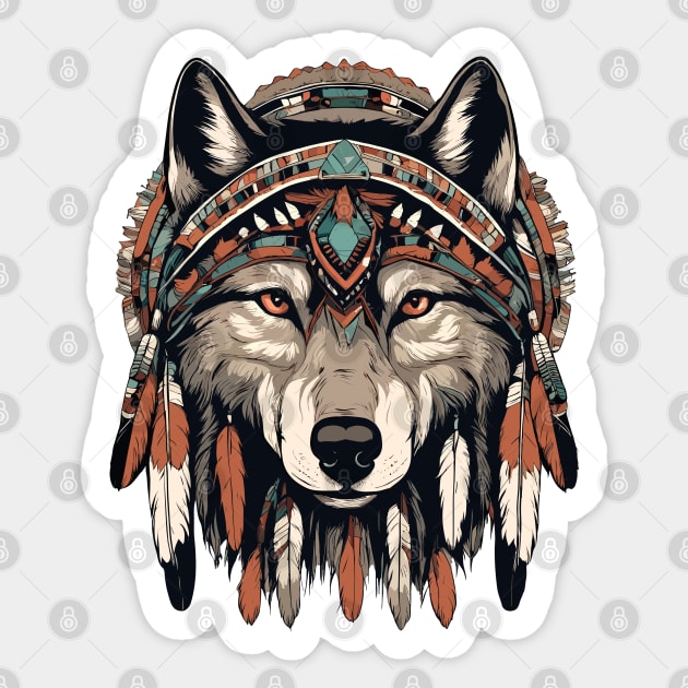 Native American Wolf Tribal Sticker by Ray Crimson